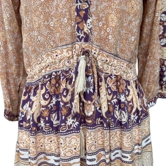 Spell Xanadu Mini Play Dress Gold Dust XS Peacocks Boho Ruffle GUC - Picture 9 of 16